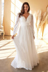 Flowy Long Plus Size A Line Wedding Dress - The Dress Outlet