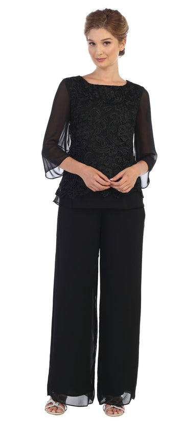 Black Dressy Pant Suits 3 Piece, Evening Pant Suit Woman With