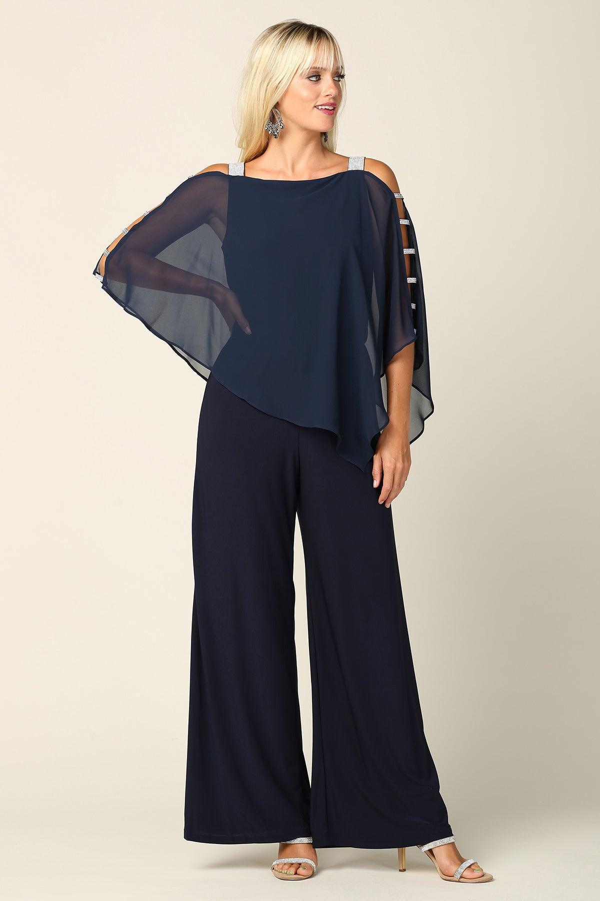 Charcoal Formal Chiffon Cape Overlay Jumpsuit Sale for $56.99 – The ...
