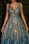 Formal Glitter Long Prom Gown Peacock