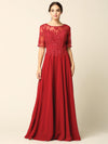 Formal Mother of the Bride Long Lace Chiffon Dress - The Dress Outlet