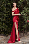 Fitted Satin Long Prom Dress Red