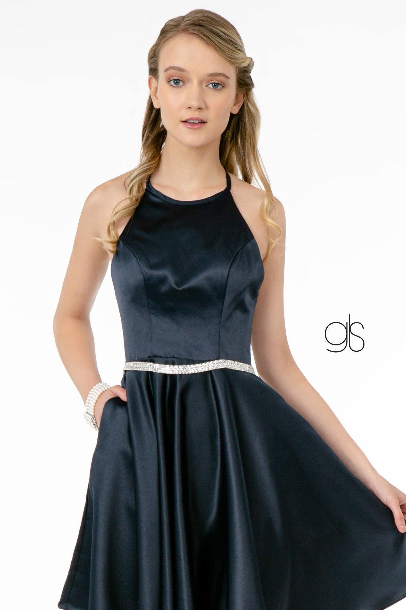 Formal Satin Short Dress Cocktail - The Dress Outlet Elizabeth K