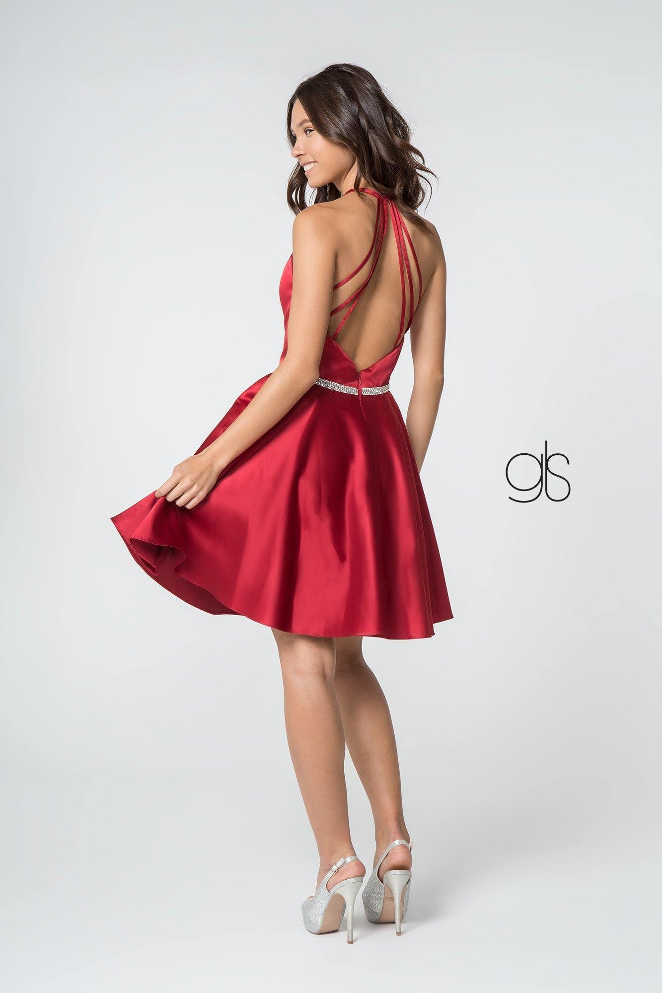 Formal Satin Short Dress Cocktail - The Dress Outlet Elizabeth K