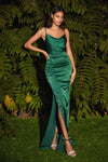 Fitted Spaghetti Strap Long Satin Prom Dress - The Dress Outlet