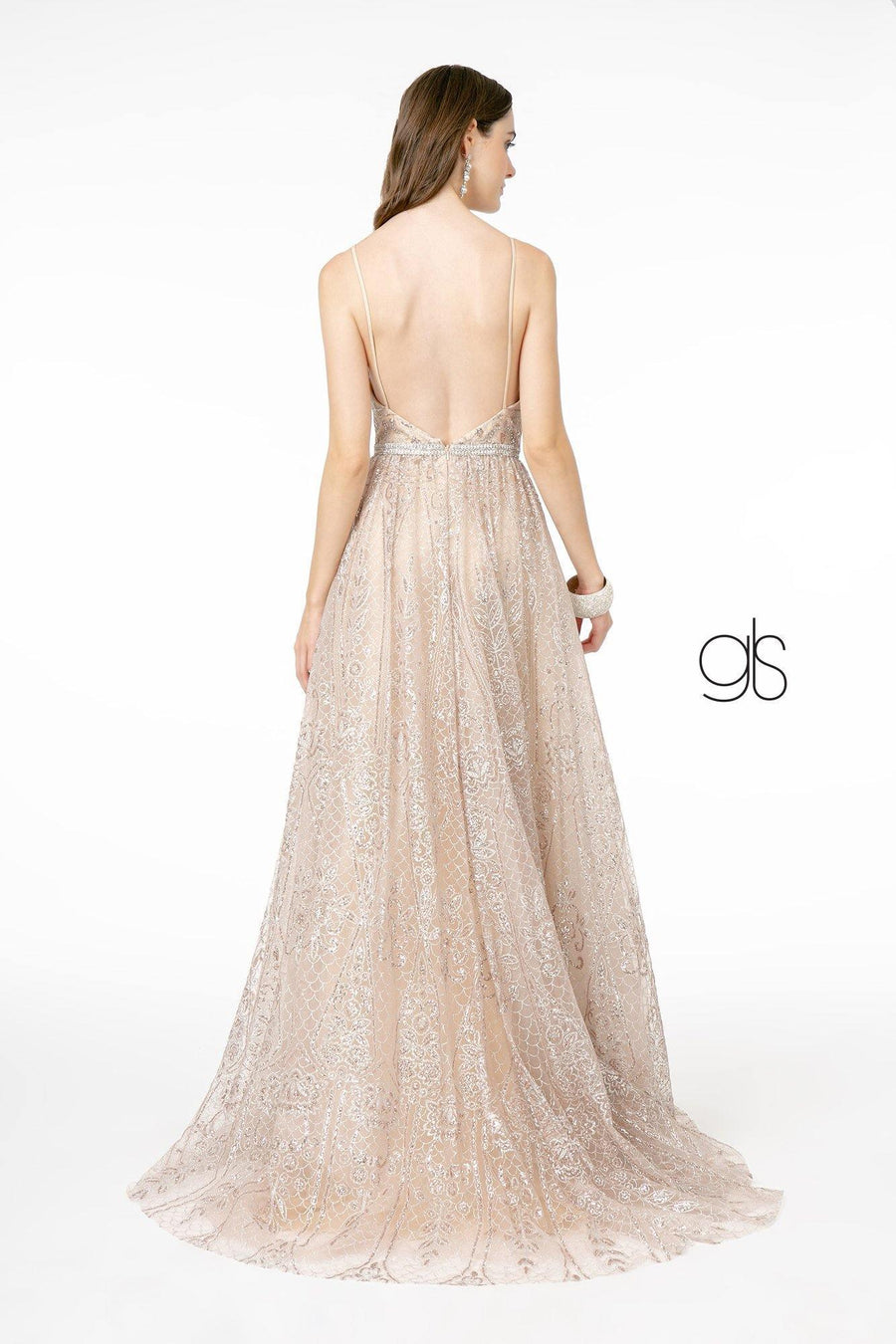 Glittter Mesh Long Prom Dress Sale - The Dress Outlet