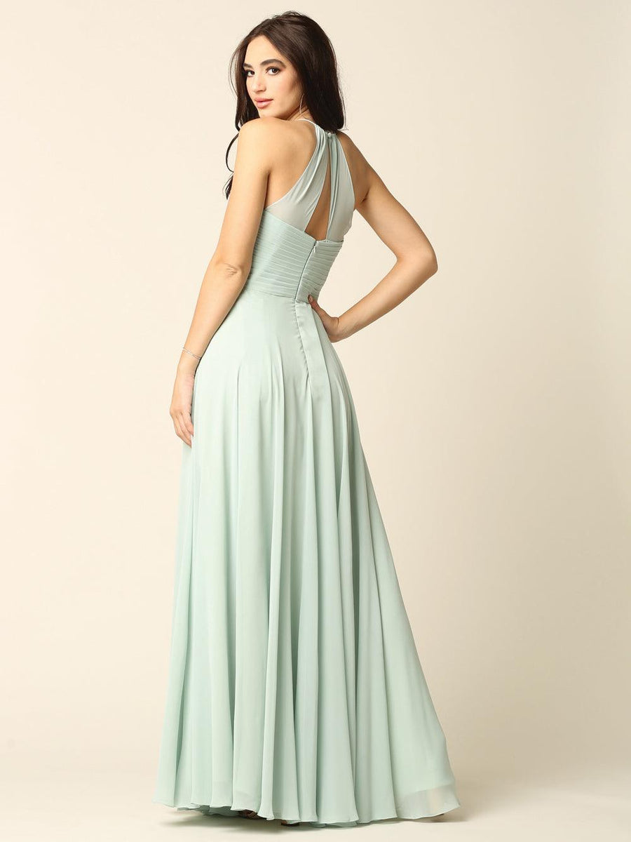 Halter Bridesmaids Long Chiffon Dress - The Dress Outlet