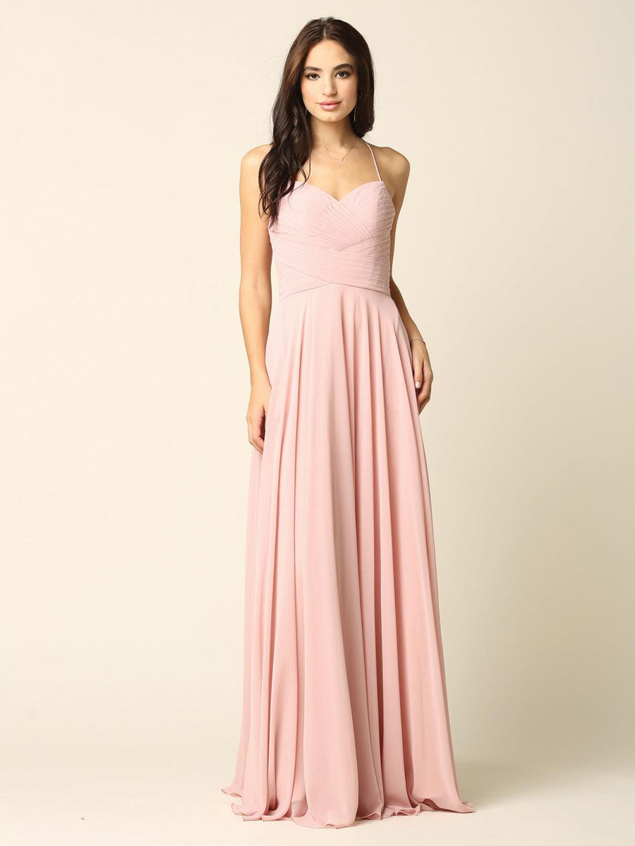 Halter Bridesmaids Long Chiffon Dress - The Dress Outlet