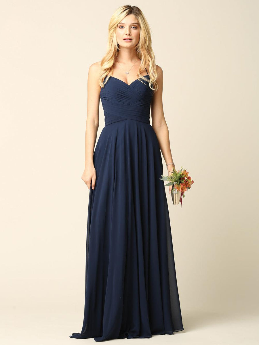 Halter Bridesmaids Long Chiffon Dress - The Dress Outlet