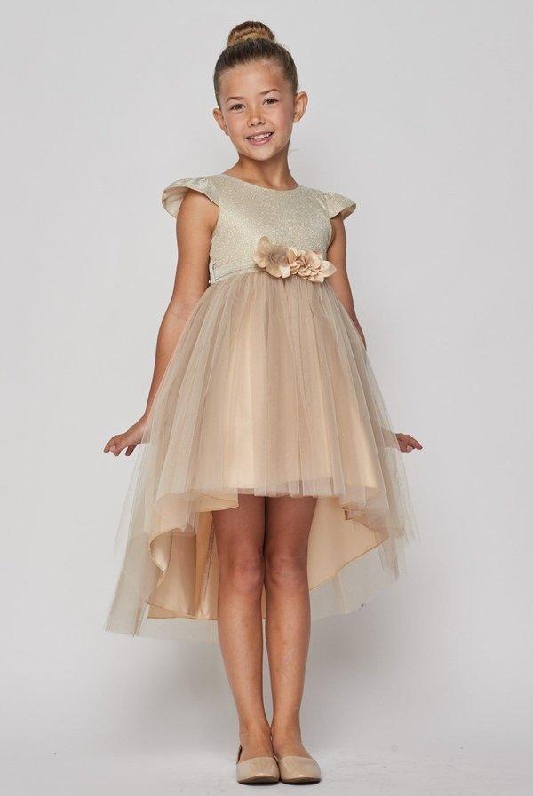 High Low Flower Girl Glitter Dress - The Dress Outlet