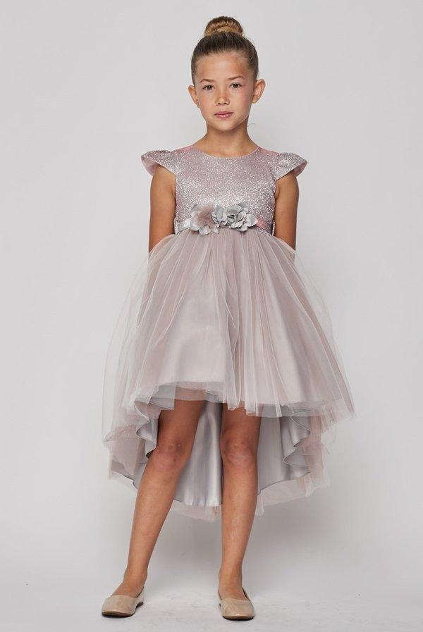 High Low Flower Girl Glitter Dress - The Dress Outlet