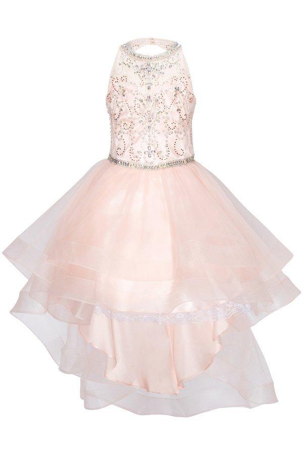 High Low Flower Girl Halter Beaded Dress - The Dress Outlet