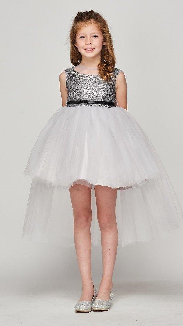 High Low Flower Girl Sequins Dress - The Dress Outlet