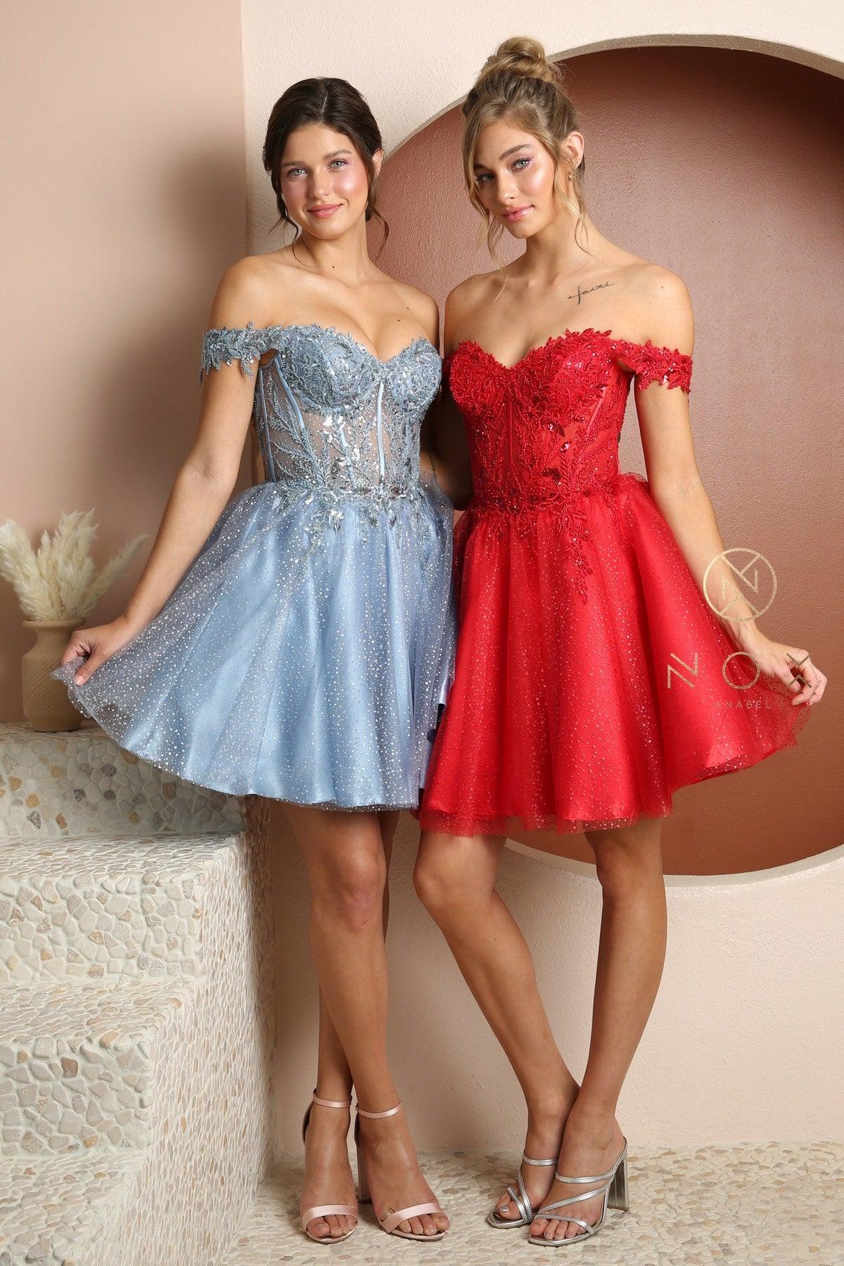 Homecoming Short Off Shoulder Prom Dress F731 - The Dress Outlet