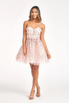 Homecoming Strapless Floral Applique Short Dress - The Dress Outlet