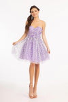 Homecoming Strapless Floral Applique Short Dress - The Dress Outlet