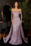  J836 Long Off Shoulder Evening Gown Mauve