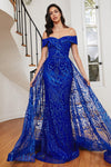  J836 Long Off Shoulder Evening Gown Royal