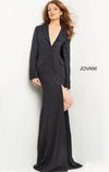 Formal Dresses Long Sleeve Formal Font Slit Evening Dress Black