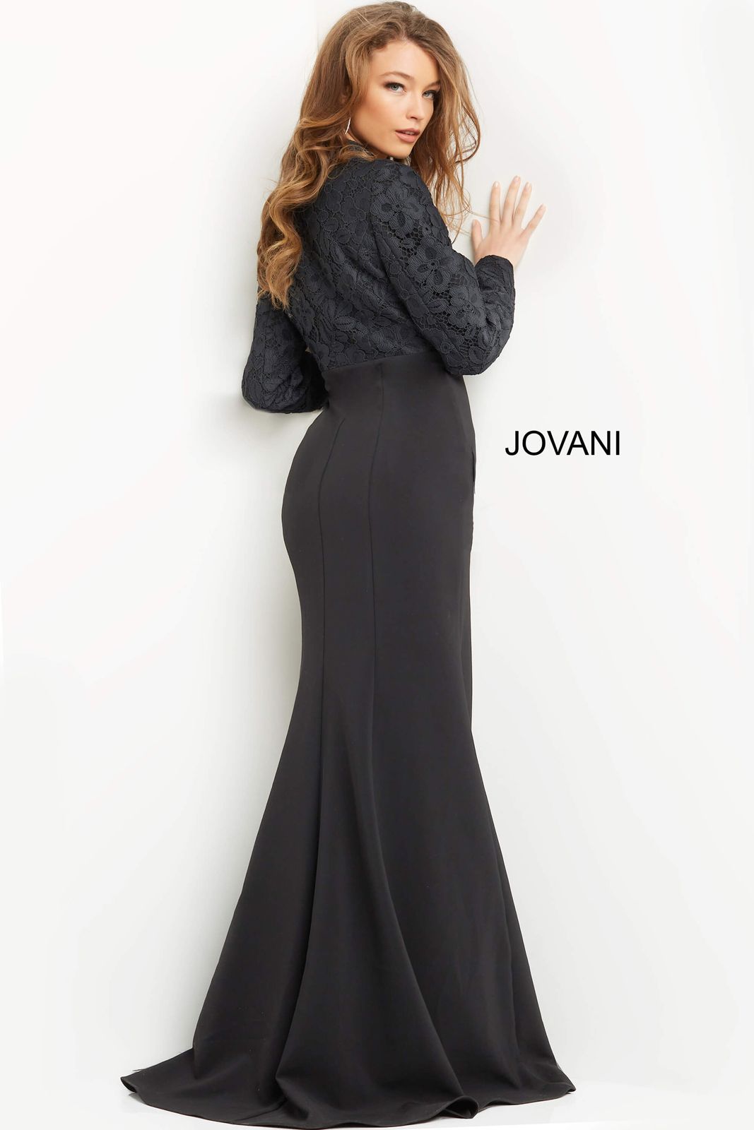 Formal Dresses Long Sleeve Formal Font Slit Evening Dress Black