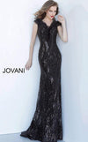 Jovani Black Off the Shoulder Feather Neckline Evening Dress 2925 - The Dress Outlet