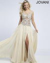 Jovani Cap Sleeve Sexy Slit Long Prom Dress 91076 - The Dress Outlet