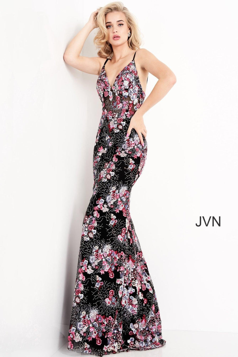 Jovani Embroidered V Neck Long Prom Dress 05627 - The Dress Outlet