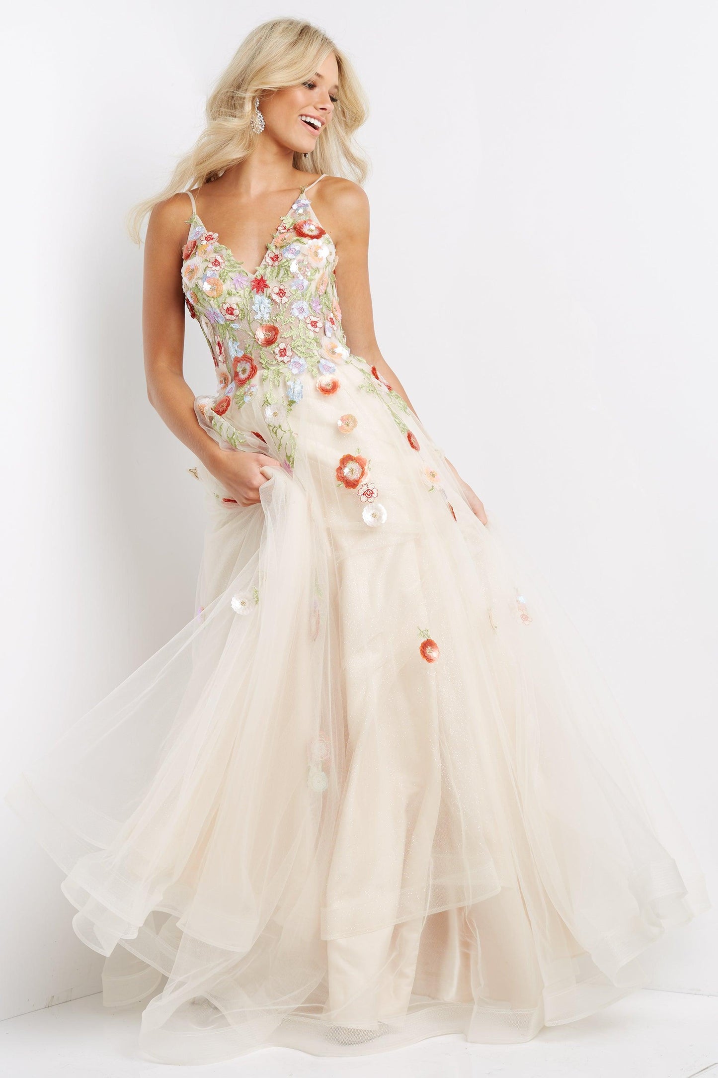 Jovani Floral Appliques Long Prom Gown 08082 - The Dress Outlet