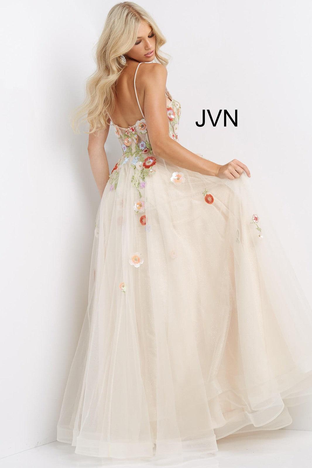 Jovani Floral Appliques Long Prom Gown 08082 - The Dress Outlet