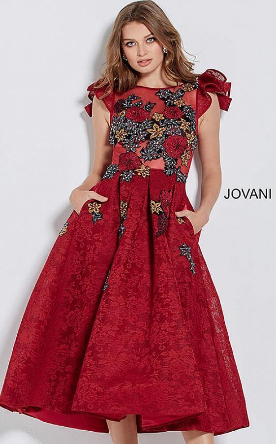 Jovani Floral Embroidered Tea Length Prom Dress M59787 - The Dress Outlet