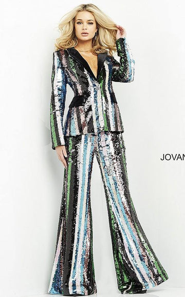 Multi Jovani M02942 Formal Sequins Two Piece Pant Suit for $680.0