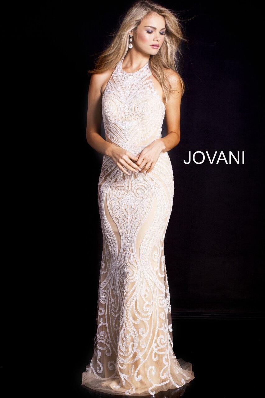 Jovani Halter Embroidered Long Prom Dress 49249 - The Dress Outlet