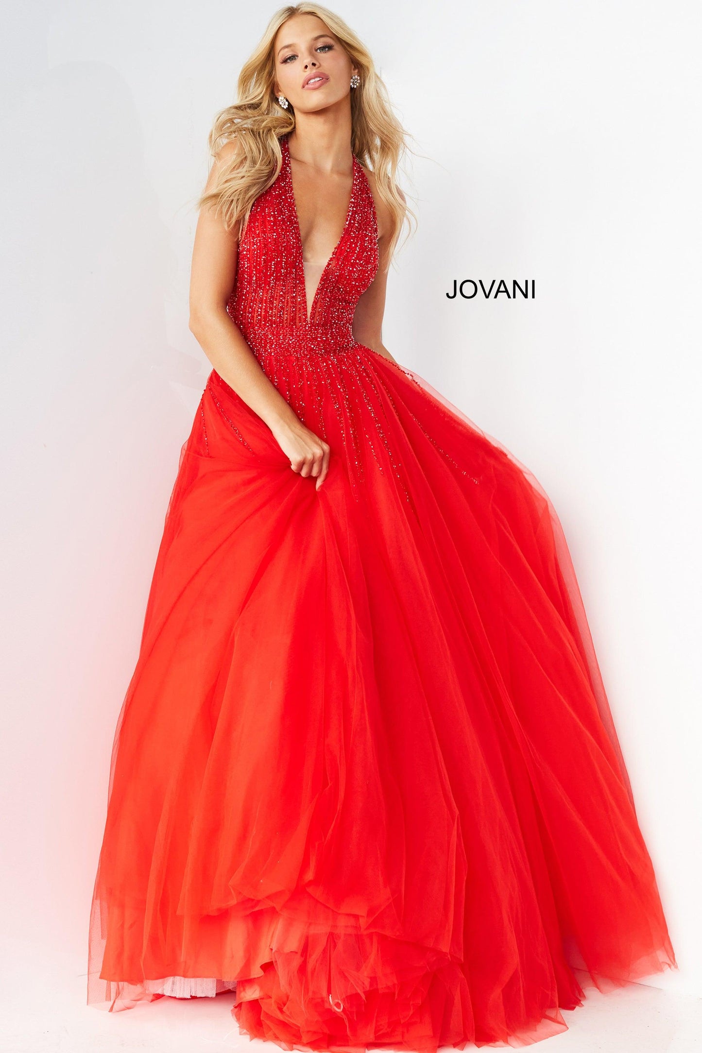 Jovani  Halter Long Formal Ball Gown 06598 - The Dress Outlet