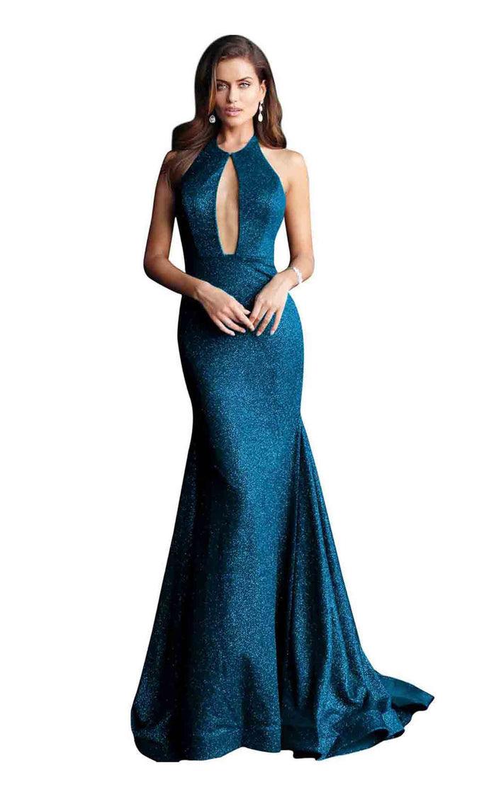 Jovani Halter Neck Glitter Prom Gown 64851 - The Dress Outlet