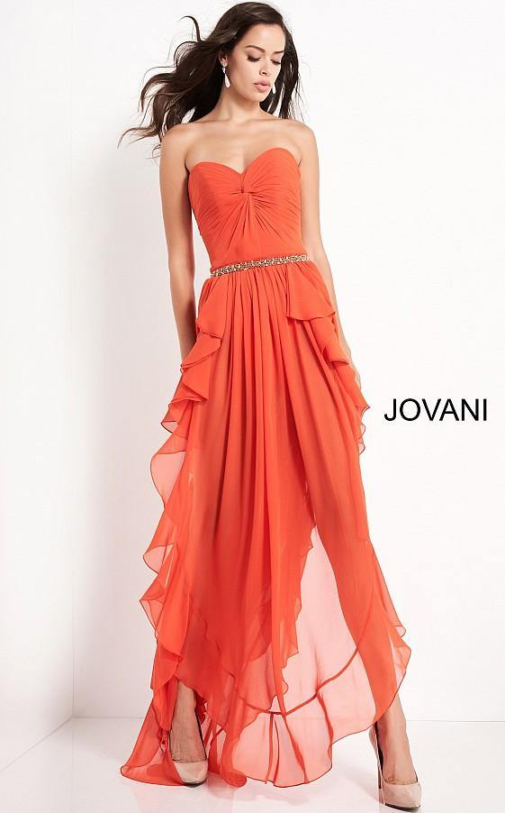 Jovani High Low Strapless Prom Chiffon Dress 04874 - The Dress Outlet