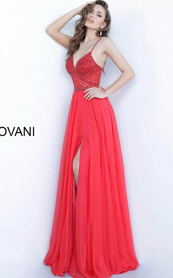 Jovani High Slit Long Prom Dress 66925 - The Dress Outlet