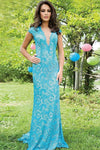 Jovani Lace Plunging Neckline Long Dress 78450 - The Dress Outlet