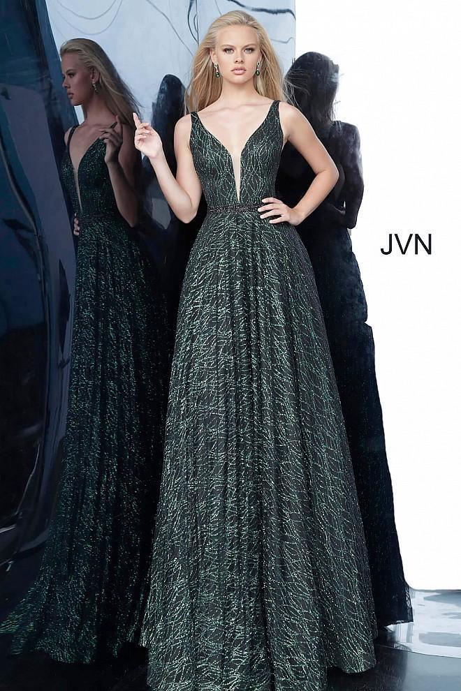 JVN By Jovani Long Ball Gown JVN3817 Black/Green - The Dress Outlet Jovani