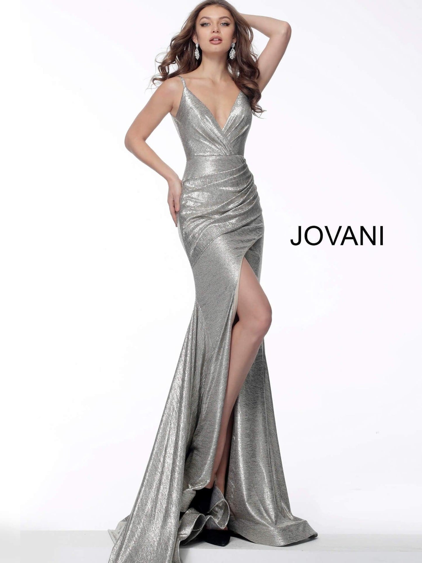 Jovani Metallic Shimmer Long Fitted Prom Dress 67977 - The Dress Outlet