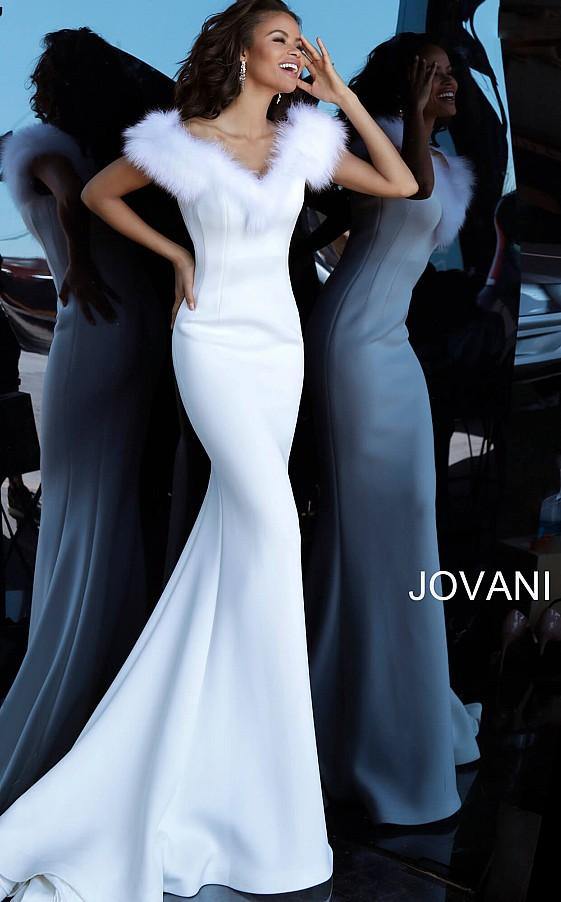 Jovani Long Off Shoulder Evening Mermaid Gown 63884 - The Dress Outlet