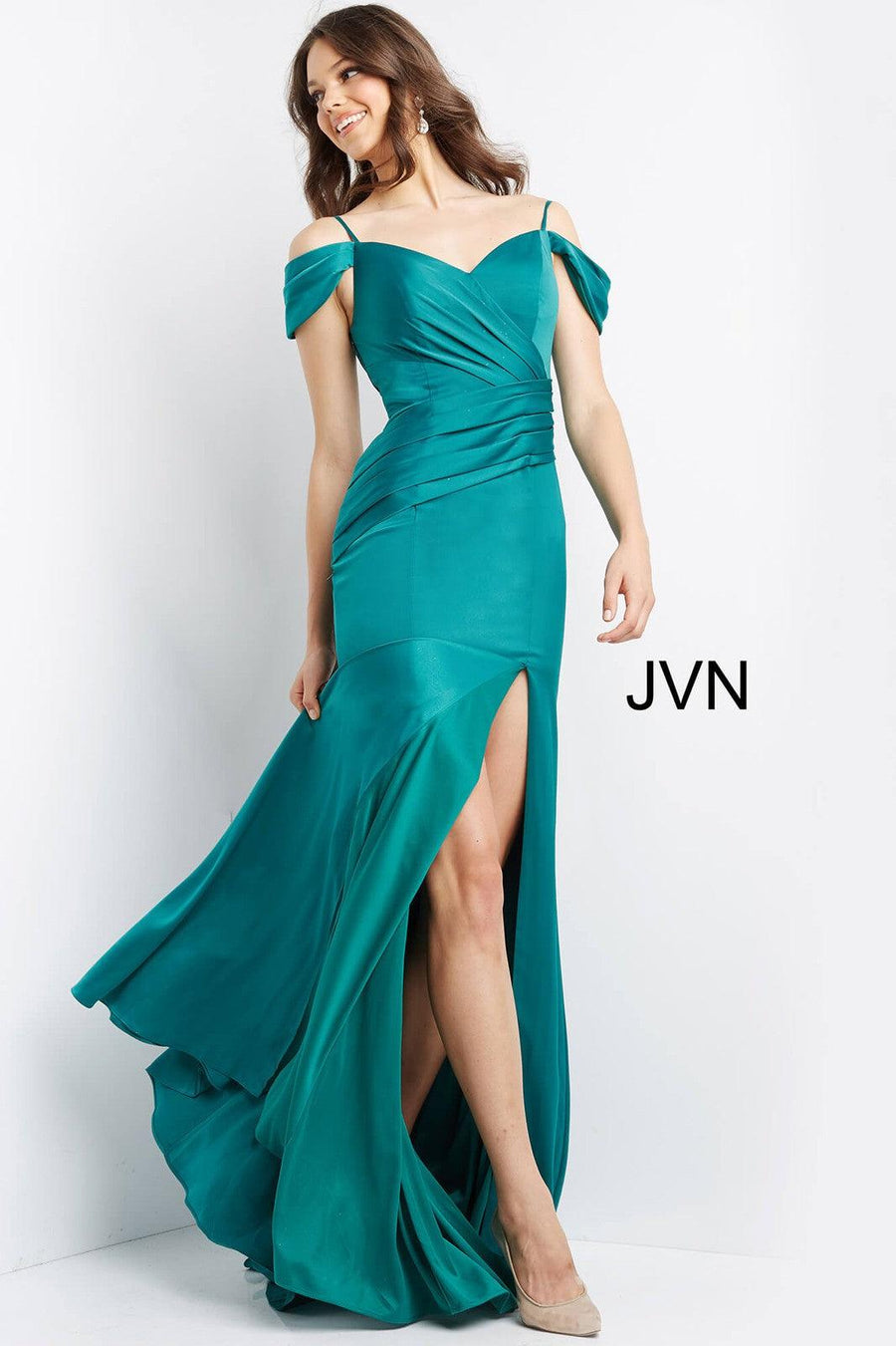 Jovani Long Off Shoulder High Slit Prom Dress 08414 - The Dress Outlet