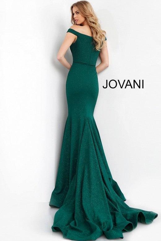 Jovani Long Off Shoulder Glitter Prom Dress 55187 - The Dress Outlet