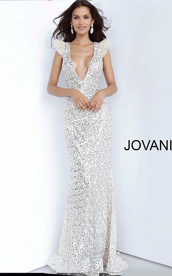 Jovani Long Plunging Neckline Embellished Prom Dress 02457 - The Dress Outlet
