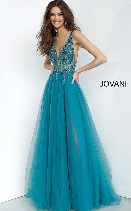 Jovani Long Prom High Slit Sleeveless Dress 54873 - The Dress Outlet