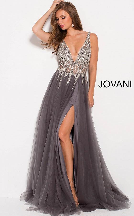 Jovani Long Prom High Slit Sleeveless Dress 54873 - The Dress Outlet