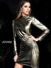 Jovani Long Sleeve Metallic Short Dress M1702 - The Dress Outlet