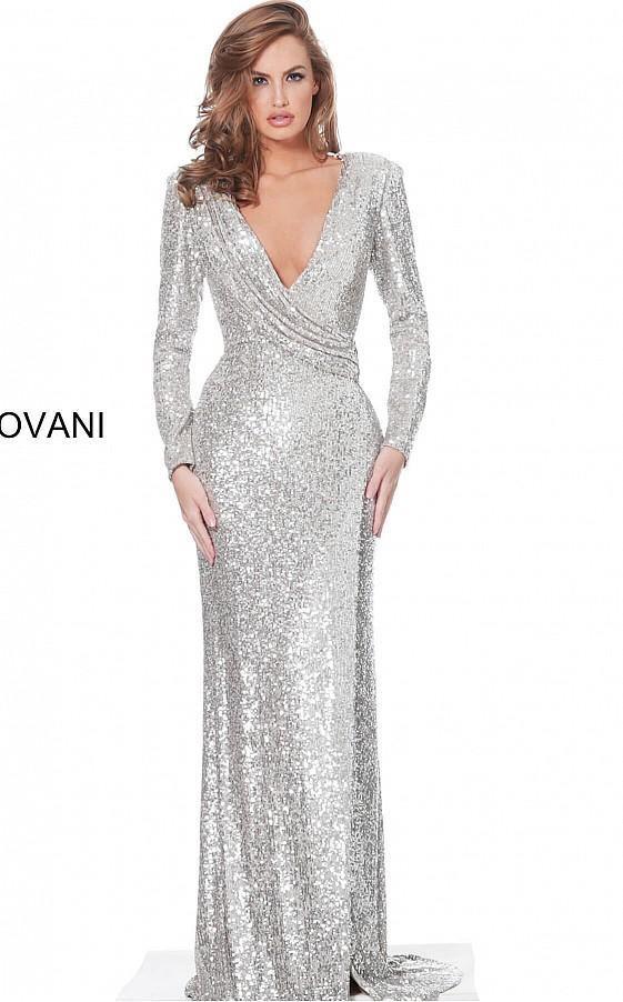 Jovani Long Sleeve Sequins Evening Prom Gown 04886 - The Dress Outlet