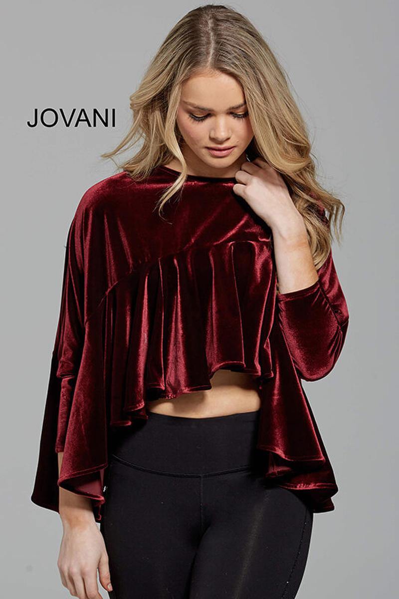 Jovani Long Sleeve Velvet Crop Top M54990 - The Dress Outlet