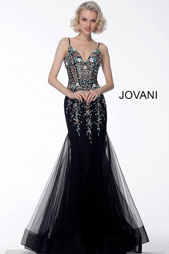 Jovani Long Spaghetti Strap Mermaid Prom Gown 63659 - The Dress Outlet