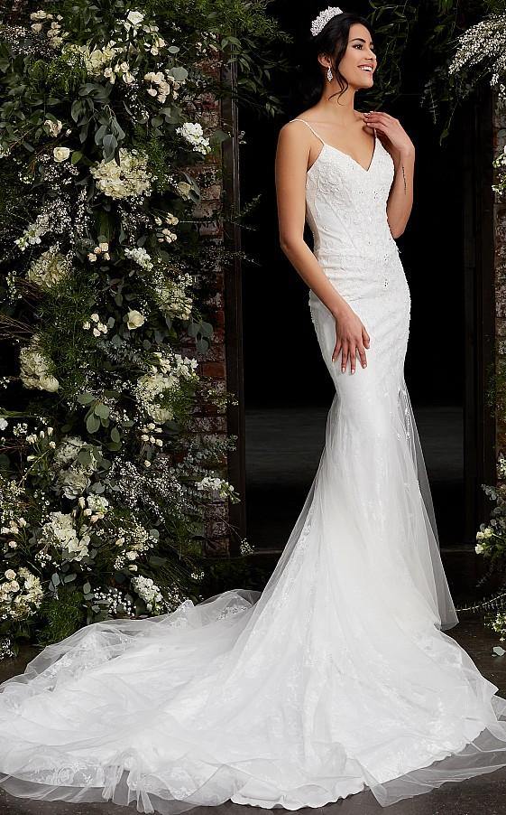 Jovani Long Spaghetti Strap Wedding Dress JB03909 - The Dress Outlet